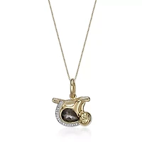 Gold Over Silver Smokey Quartz and Lab-Created White Sapphire Monkey Pendant Necklace