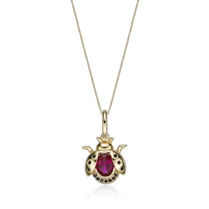 Gold Over Silver Lab-Created Ruby & Black Spinel Ladybug Pendant Necklace