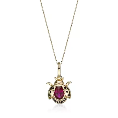 Gold Over Silver Lab-Created Ruby & Black Spinel Ladybug Pendant Necklace