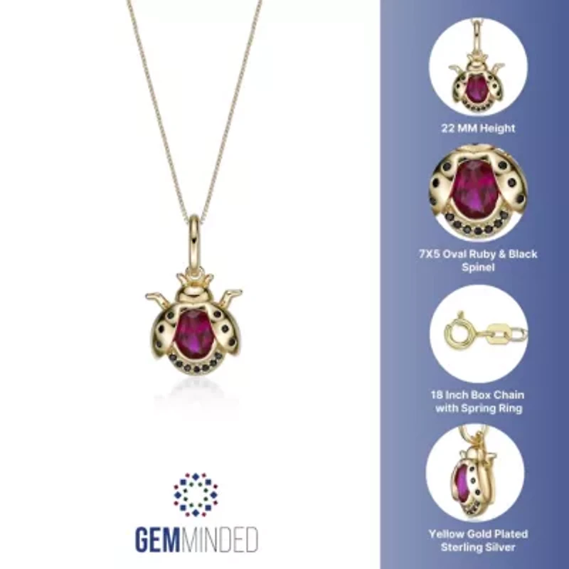 Gold Over Silver Lab-Created Ruby & Black Spinel Ladybug Pendant Necklace