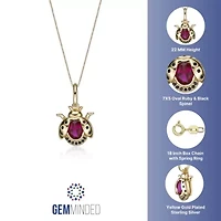 Gold Over Silver Lab-Created Ruby & Black Spinel Ladybug Pendant Necklace