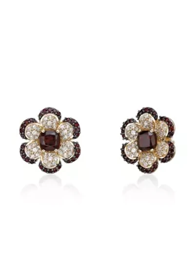 Garnet and White Topaz Earrings in 2 Micron Gold Plated Sterling Silver
