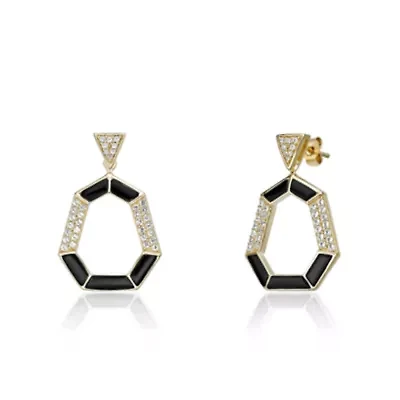 Gold Over Silver Onyx and Lab-Created White Sapphire Heptagon Drop Earrings