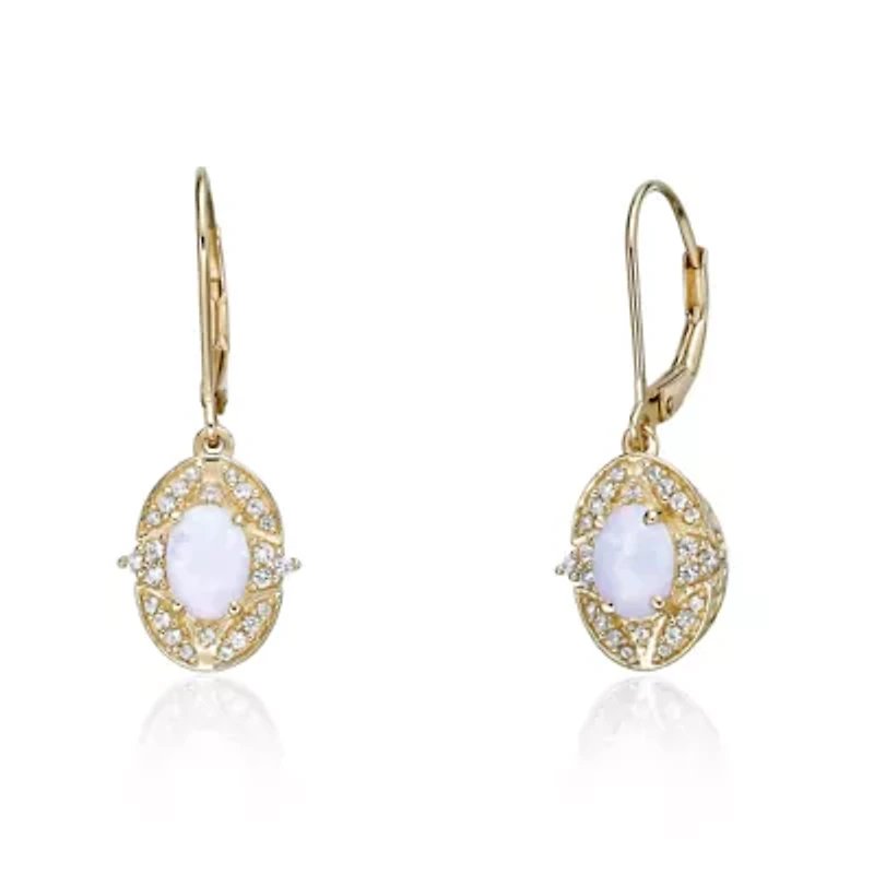 Gold Over Silver Lab-Created Opal & Lab-Created White Sapphire Earrings