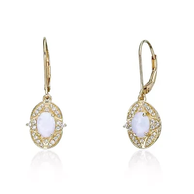 Gold Over Silver Lab-Created Opal & Lab-Created White Sapphire Earrings