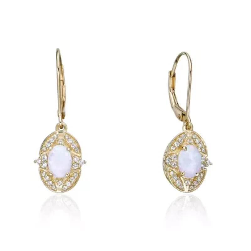Gold Over Silver Lab-Created Opal & Lab-Created White Sapphire Earrings