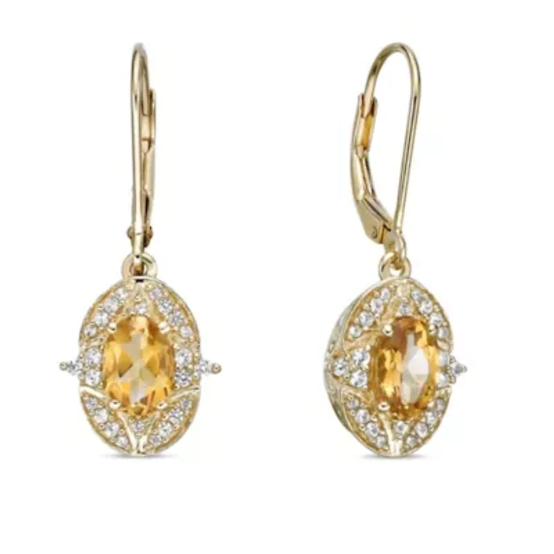 Gold Over Silver Citrine & Lab-Created White Sapphire Earrings