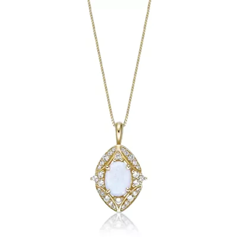 Gold Over Silver Lab-Created Opal & Lab-Created White Sapphire Pendant Necklace