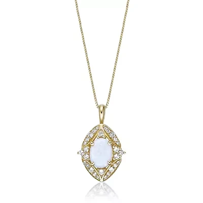 Gold Over Silver Lab-Created Opal & Lab-Created White Sapphire Pendant Necklace