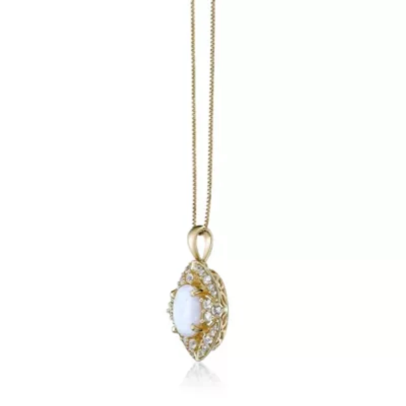 Gold Over Silver Lab-Created Opal & Lab-Created White Sapphire Pendant Necklace