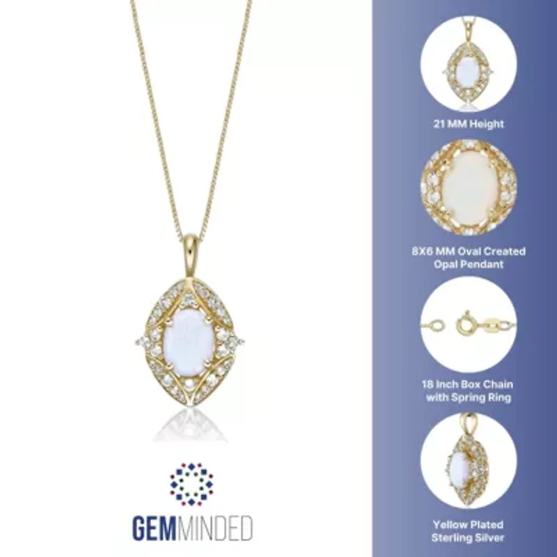 Gold Over Silver Lab-Created Opal & Lab-Created White Sapphire Pendant Necklace