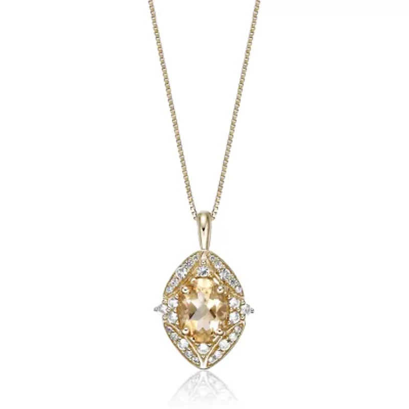 Gold Over Silver Citrine & Lab-Created White Sapphire Pendant Necklace