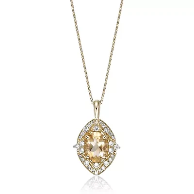 Gold Over Silver Citrine & Lab-Created White Sapphire Pendant Necklace