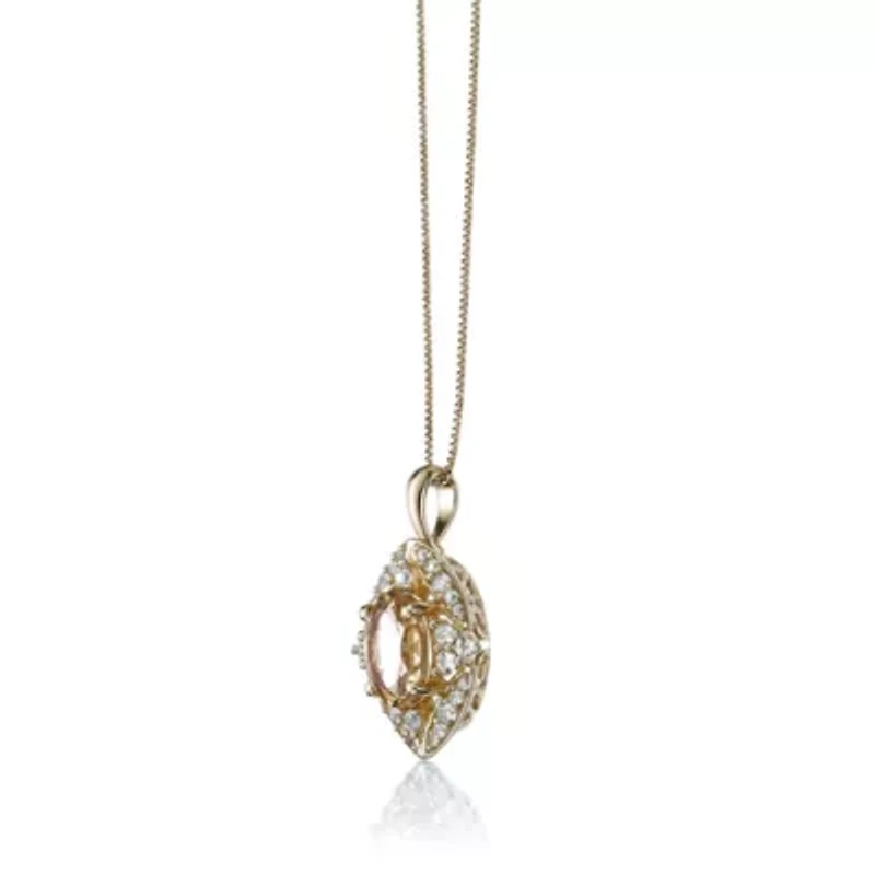 Gold Over Silver Citrine & Lab-Created White Sapphire Pendant Necklace