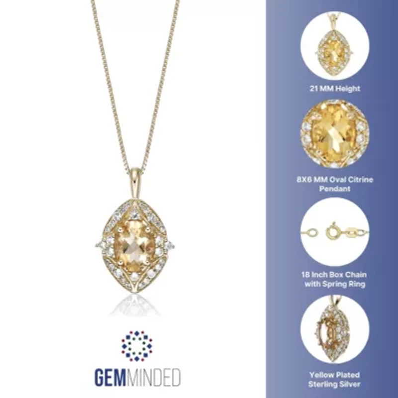 Gold Over Silver Citrine & Lab-Created White Sapphire Pendant Necklace