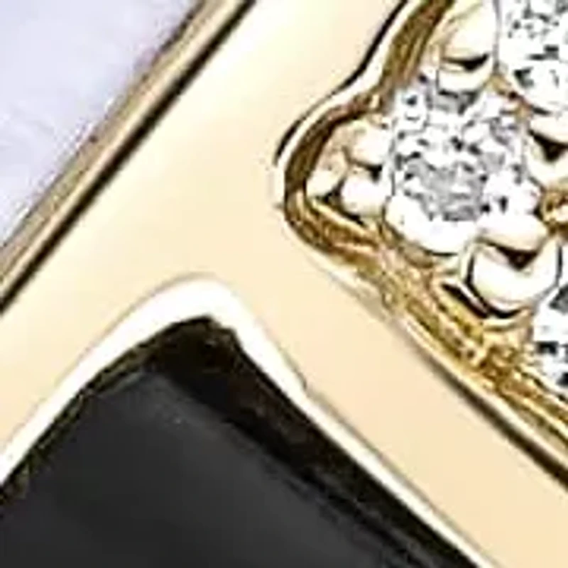 Gold Over Silver Half-Moon Mother-of-Pearl, Onyx and White Lab-Created Sapphire Stud Earrings