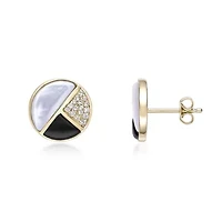 Gold Over Silver Half-Moon Mother-of-Pearl, Onyx and White Lab-Created Sapphire Stud Earrings