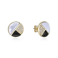 Gold Over Silver Half-Moon Mother-of-Pearl, Onyx and White Lab-Created Sapphire Stud Earrings