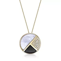 Gold Over Silver Half-Moon Mother-of-Pearl, Onyx and White Lab-Created Sapphire Pendant Necklace