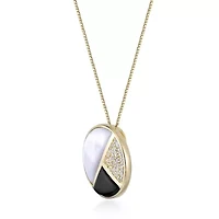 Gold Over Silver Half-Moon Mother-of-Pearl, Onyx and White Lab-Created Sapphire Pendant Necklace