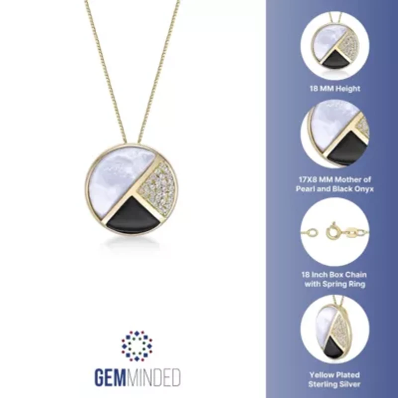 Gold Over Silver Half-Moon Mother-of-Pearl, Onyx and White Lab-Created Sapphire Pendant Necklace