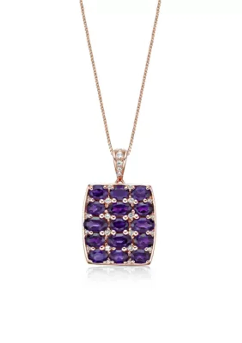 Amethyst and Created White Sapphire Pendant Necklace in 2 Micron Rose Gold Plated Sterling Silver