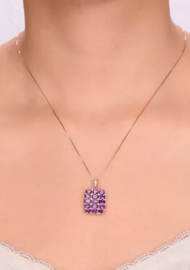 Amethyst and Created White Sapphire Pendant Necklace in 2 Micron Rose Gold Plated Sterling Silver