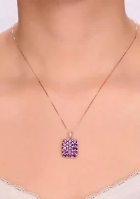 Amethyst and Created White Sapphire Pendant Necklace in 2 Micron Rose Gold Plated Sterling Silver