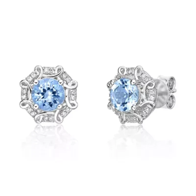 10K White Gold Aquamarine & 1/8 Carat T.W. Diamond Earrings