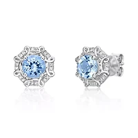 10K White Gold Aquamarine & 1/8 Carat T.W. Diamond Earrings