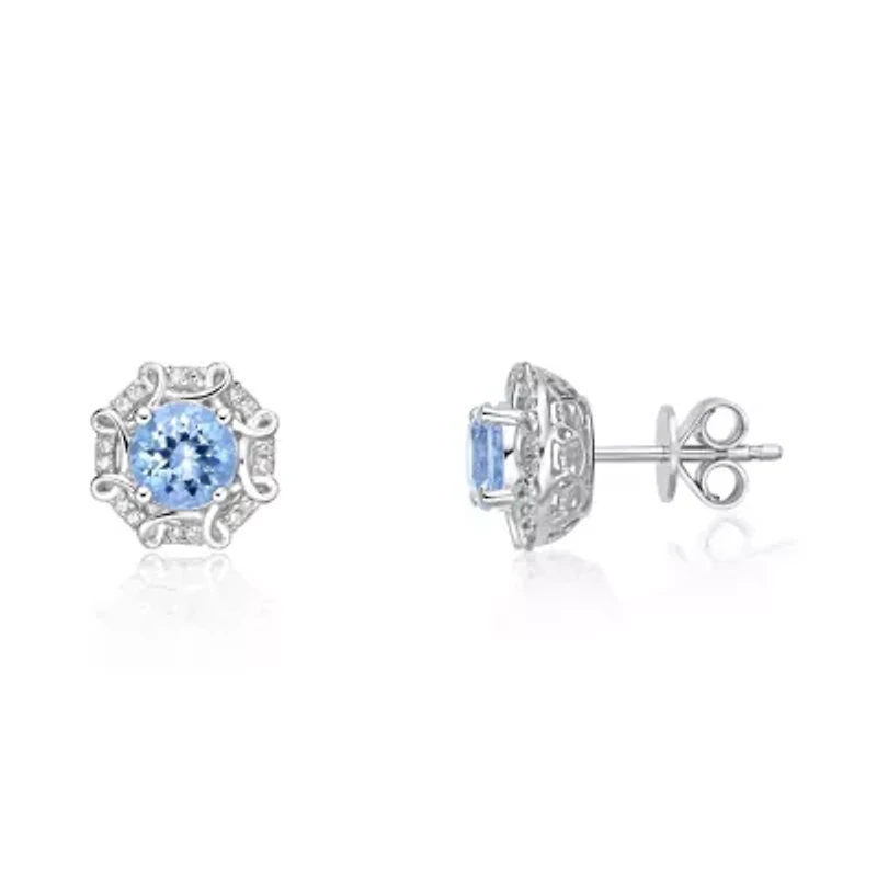 10K White Gold Aquamarine & 1/8 Carat T.W. Diamond Earrings