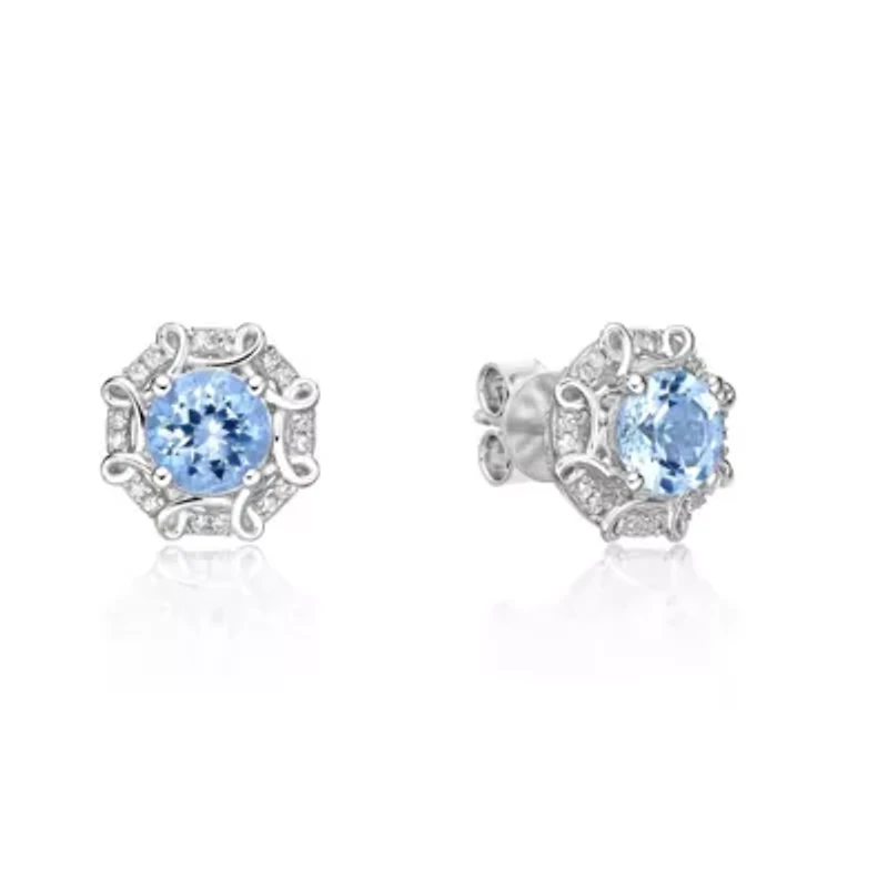 10K White Gold Aquamarine & 1/8 Carat T.W. Diamond Earrings