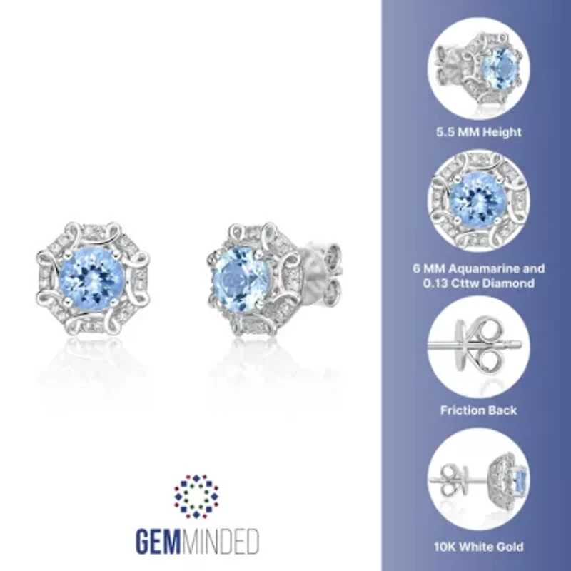 10K White Gold Aquamarine & 1/8 Carat T.W. Diamond Earrings