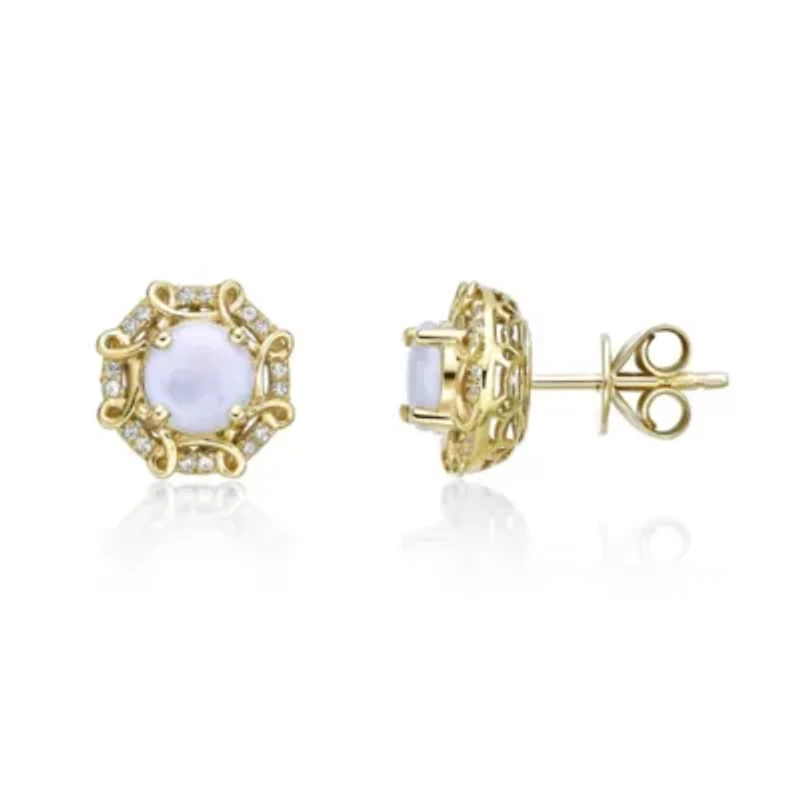 10K Gold Opal & 1/8 Carat T.W. Diamond Earrings