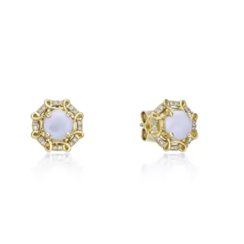10K Gold Opal & 1/8 Carat T.W. Diamond Earrings