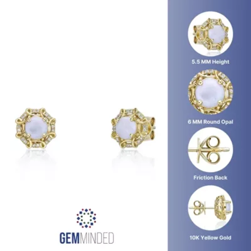 10K Gold Opal & 1/8 Carat T.W. Diamond Earrings