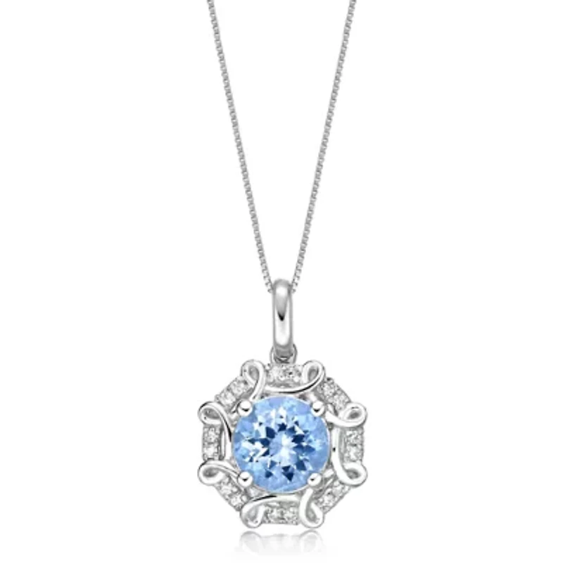 10K White Gold Aquamarine & 1/10 Carat T.W. Diamond Pendant Necklace