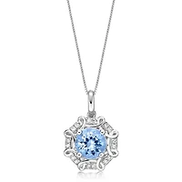 10K White Gold Aquamarine & 1/10 Carat T.W. Diamond Pendant Necklace