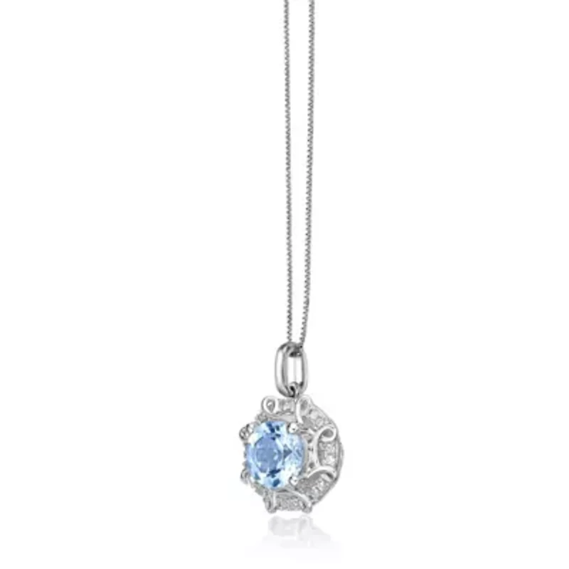 10K White Gold Aquamarine & 1/10 Carat T.W. Diamond Pendant Necklace