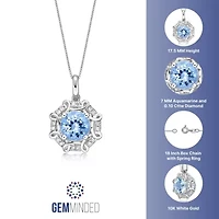 10K White Gold Aquamarine & 1/10 Carat T.W. Diamond Pendant Necklace