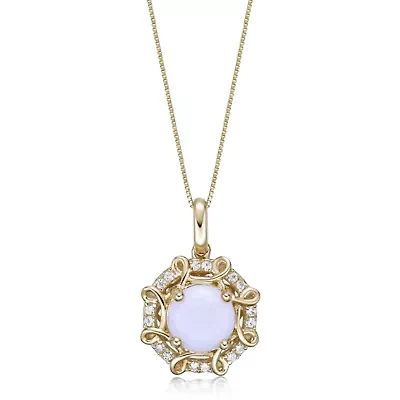 10K Gold Opal & 1/10 Carat T.W. Diamond Pendant Necklace