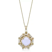 10K Gold Opal & 1/10 Carat T.W. Diamond Pendant Necklace