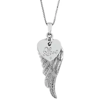 Diamond Accent Angel Wing Love Disc Charm Pendant in Sterling Silver