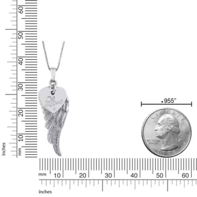 Diamond Accent Angel Wing Love Disc Charm Pendant in Sterling Silver