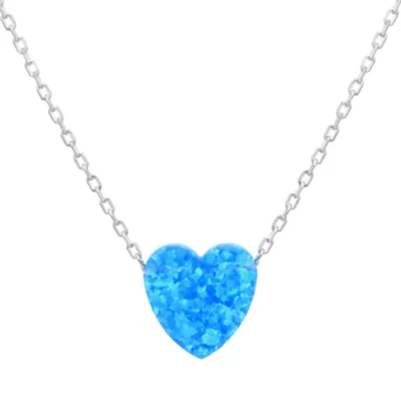 3 1/5 ct. t.w. Created Blue Opal Heart Pendant in Sterling Silver
