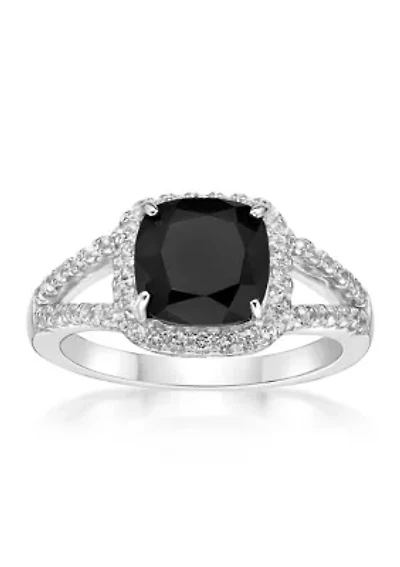 ct. t.w. Black Onyx and 1/ White Topaz Ring Sterling Silver
