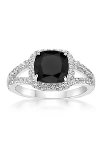 1.95 ct. t.w. Black Onyx and 1/2 White Topaz Ring Sterling Silver