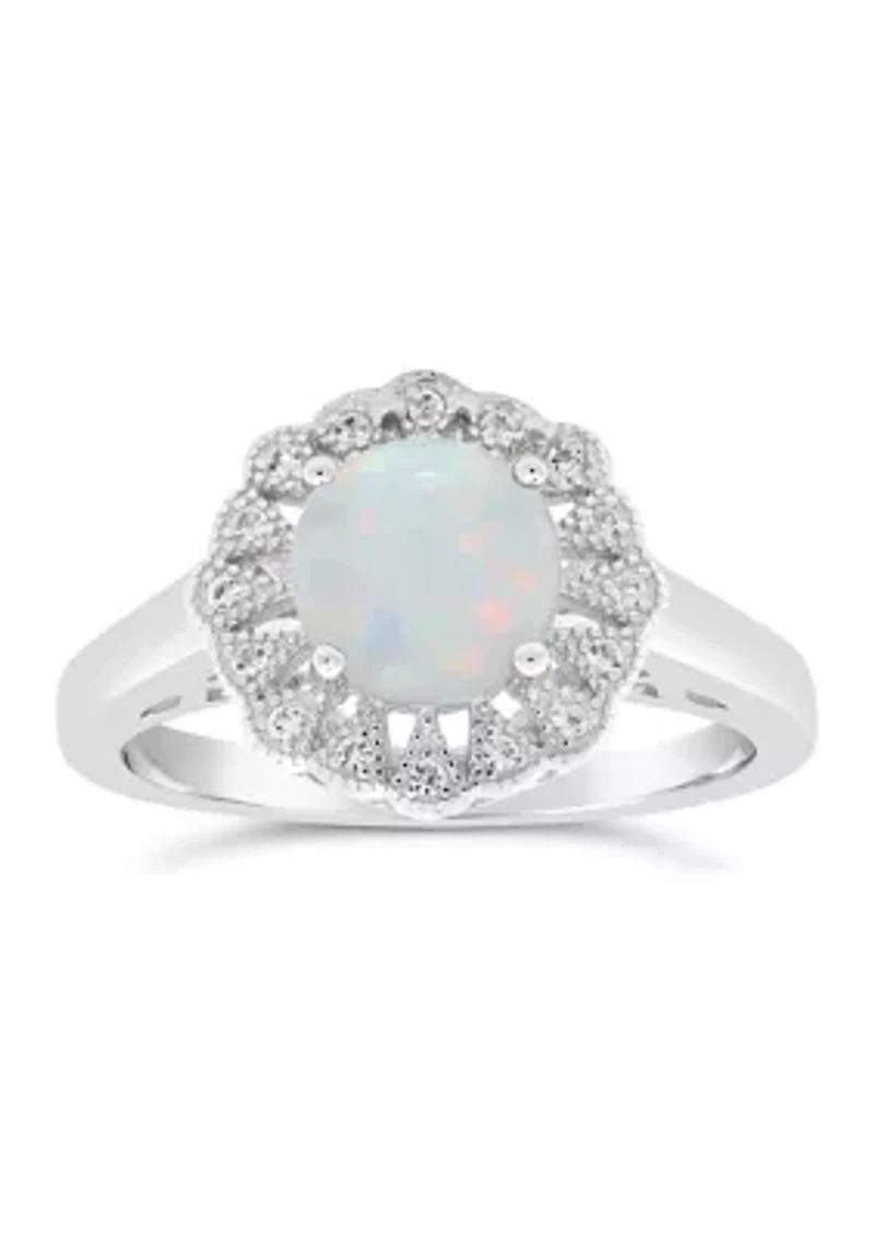 Lab Created ct. t.w. Opal and White Topaz Ring Sterling Silver