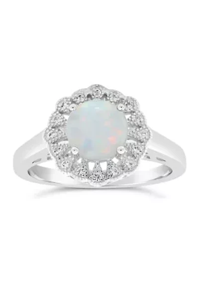 Lab Created 0.8 ct. t.w. Opal and White Topaz Ring Sterling Silver