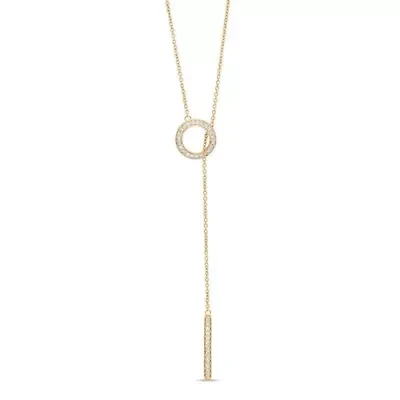 1/4 ct. t.w. Diamond Circle and Bar Lariat Necklace in Gold Plated Sterling Silver